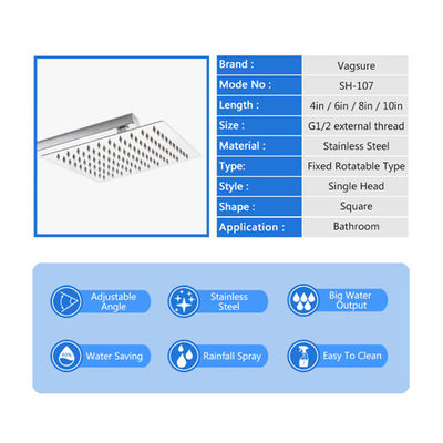 Голова дождя квадрата влияния зеркала, душ водопада вращения 360 градусов поставщик